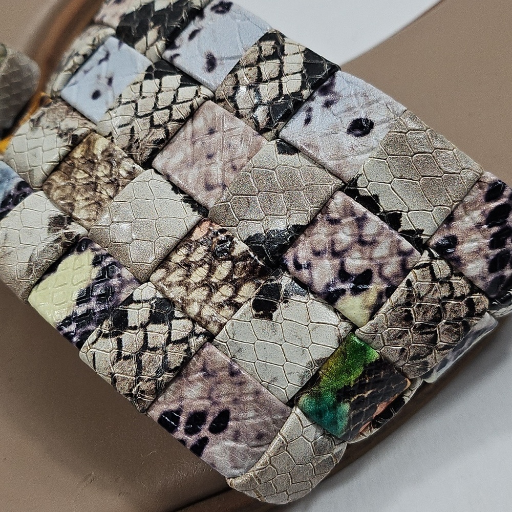 Vince Camuto Nanchia Leather Snake Multi-Color Woven Slip On Flat Slide Sandal - Picture 9 of 14